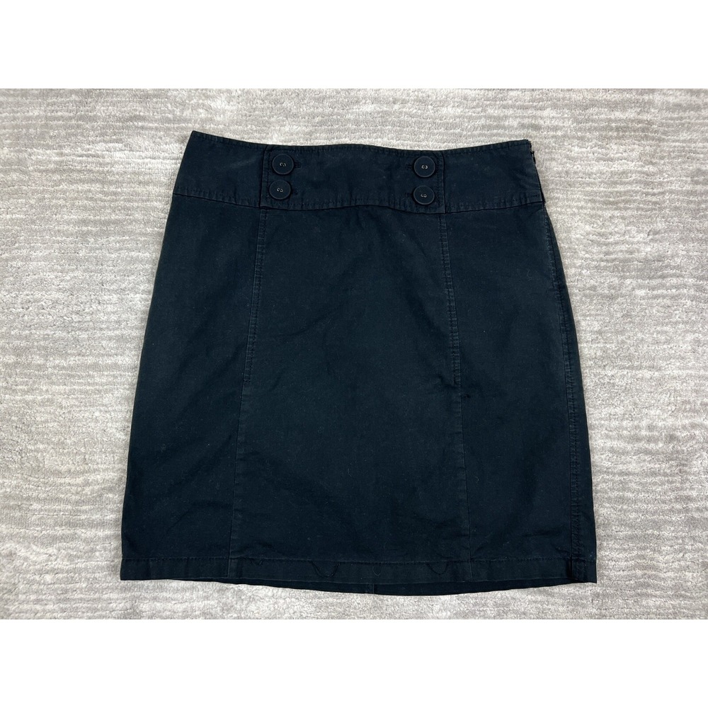 Ann Taylor Skirt Womens 8 Black Back Flap Pockets‎ Cotton Blend